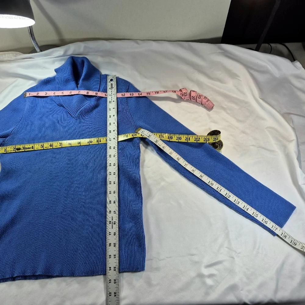 Jones New York Signature Blue Ribbed Shawl Cowl Neck Sweater Woman's Large - Picture 9 of 10